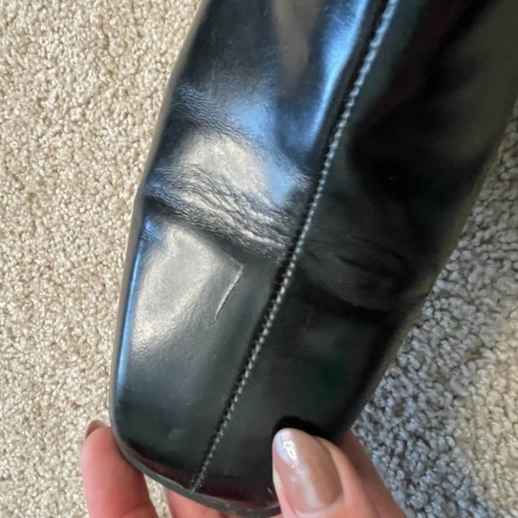 John Fluevog black leather block heel chunky slip on loafer size 8 main image 5